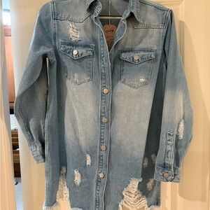 Distressed Denim Shacket Small